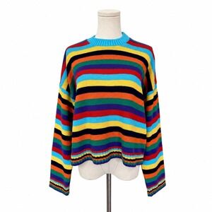 The Ragged Priest Oversize Rainbow Stripe Sweater S Cropped UK Dopamine Grunge